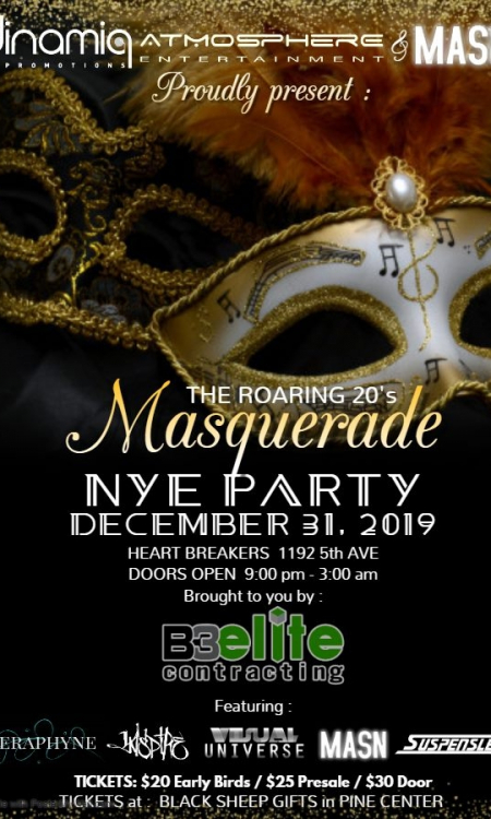 The Roaring 20’s New Years Masquerade with Atmosphere Entertainment & Dinamiq Promotions